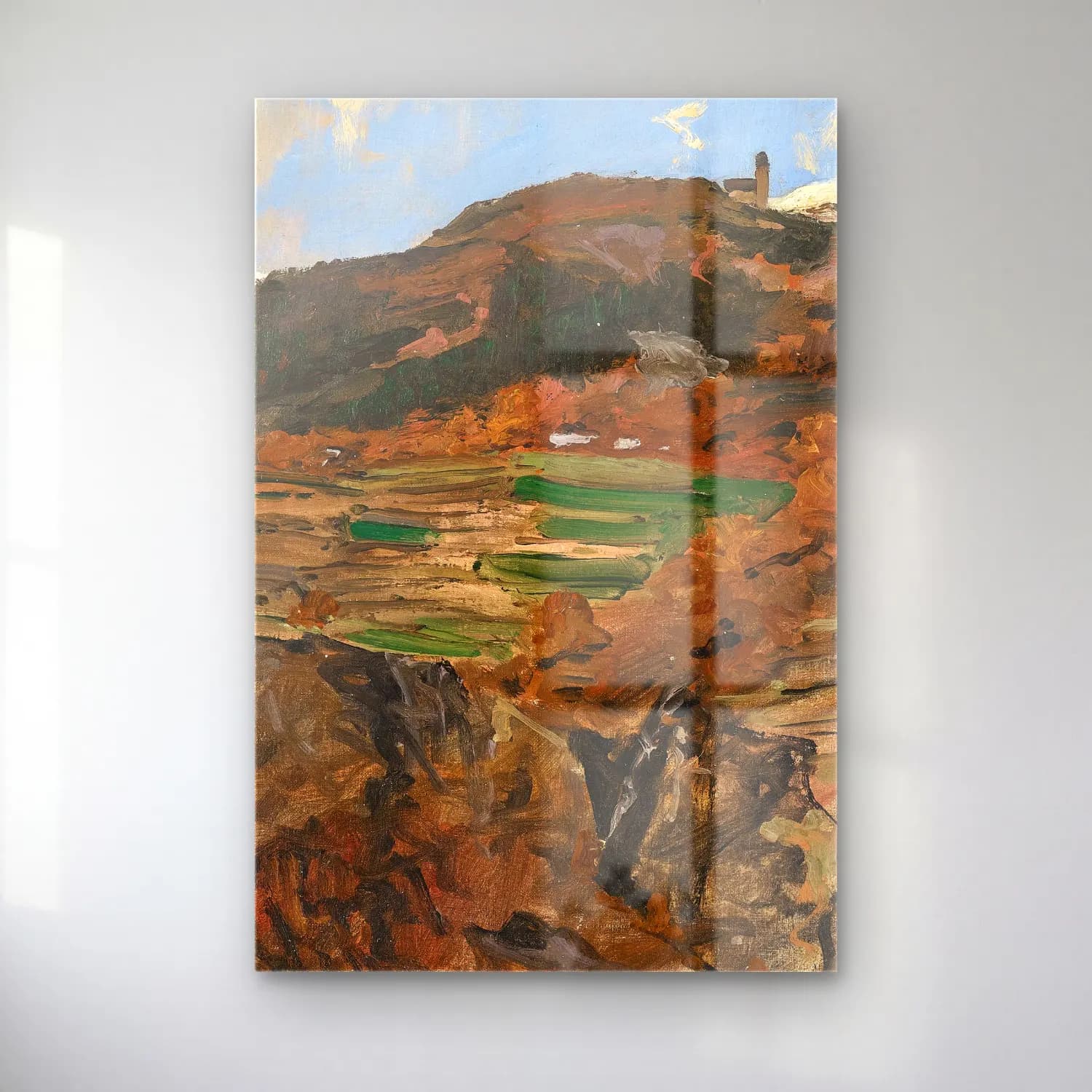 Alexander Koester – Foehn winds in the Eisack Valley – Bej Tonlar cam tablo — Alexander Koester – Foehn winds in the Eisack Valley – Bej Tonlar — yağlı boya soyut manzara
