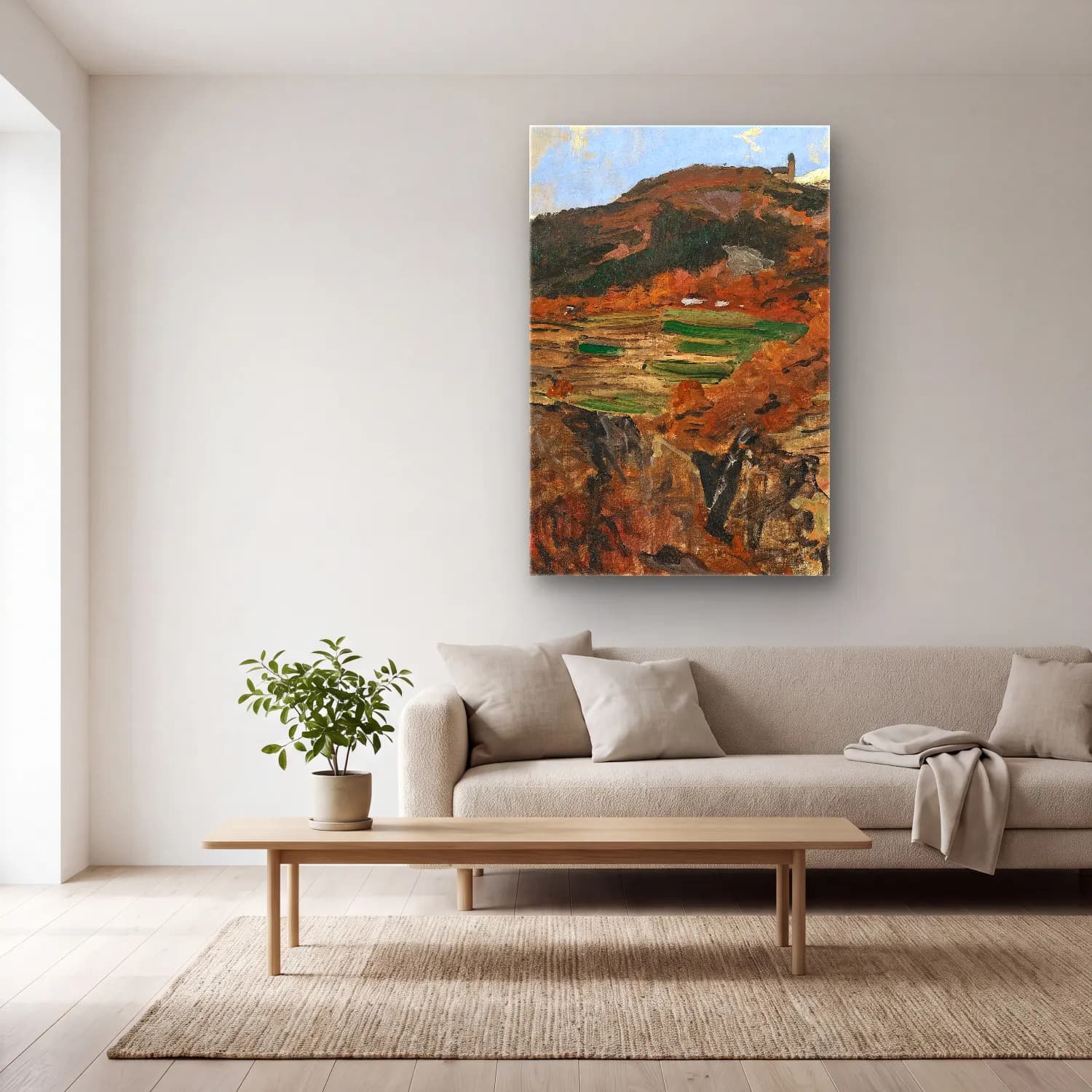 Alexander Koester – Foehn winds in the Eisack Valley – Bej Tonlar cam tablo — açık renk salonda