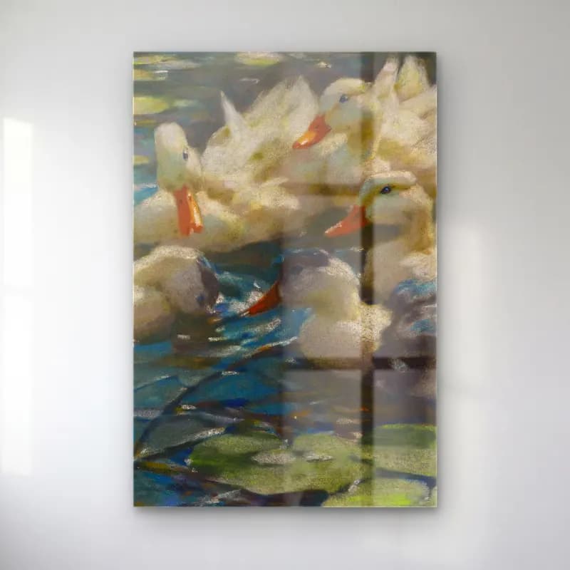 Alexander Koester – Fünf bunte Enten in blauem Seerosenwasser cam tablo — Alexander Koester – Fünf bunte Enten in blauem Seerosenwasser — suluboya ördekler