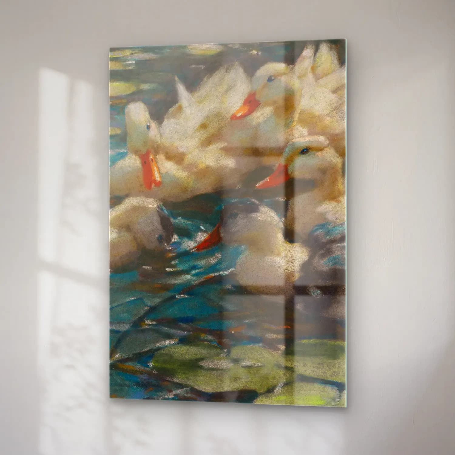 Alexander Koester – Fünf bunte Enten in blauem Seerosenwasser cam tablo — sağ açıdan görünüm
