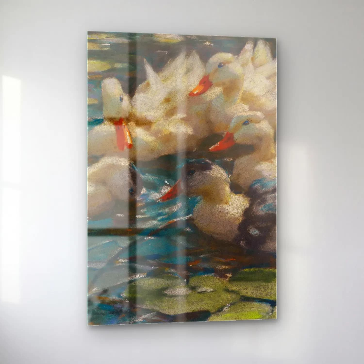 Alexander Koester – Fünf bunte Enten in blauem Seerosenwasser cam tablo — sol açıdan görünüm