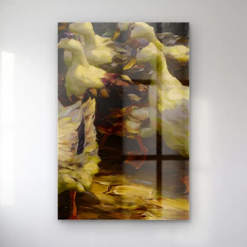 Alexander Koester – In der Abendsonne – Bej Tonlar cam tablo — Alexander Koester – In der Abendsonne – Bej Tonlar — yağlı boya ördekler