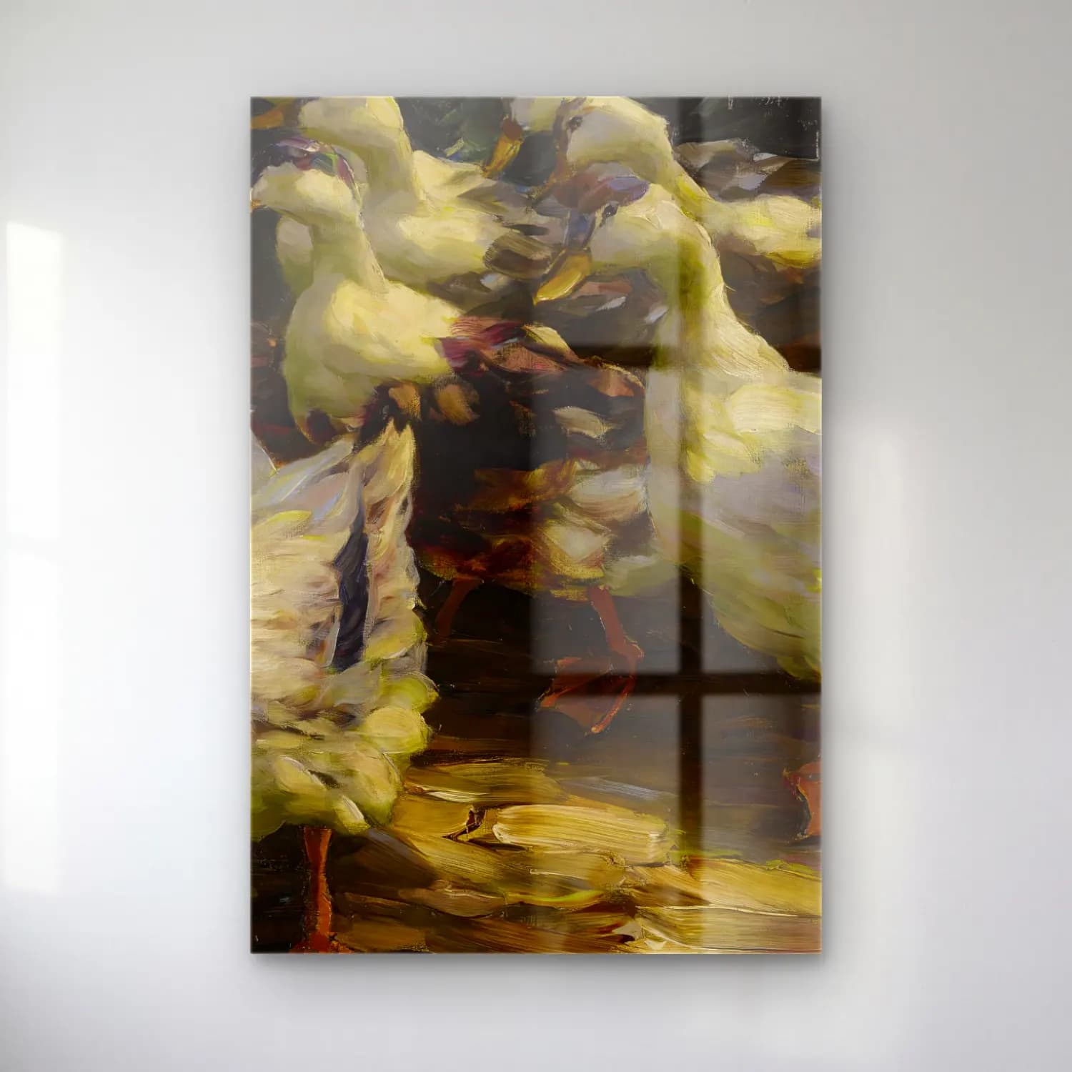 Alexander Koester – In der Abendsonne – Bej Tonlar cam tablo — Alexander Koester – In der Abendsonne – Bej Tonlar — yağlı boya ördekler