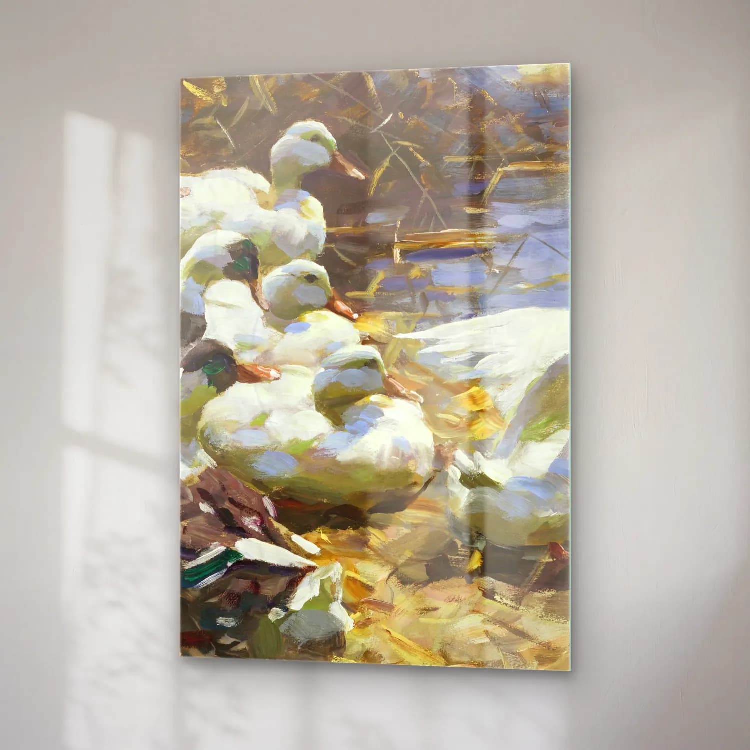 Alexander Koester – Sieben Enten am Ufer (circa 1910) – Yeşil Tonlar cam tablo — sağ açıdan görünüm