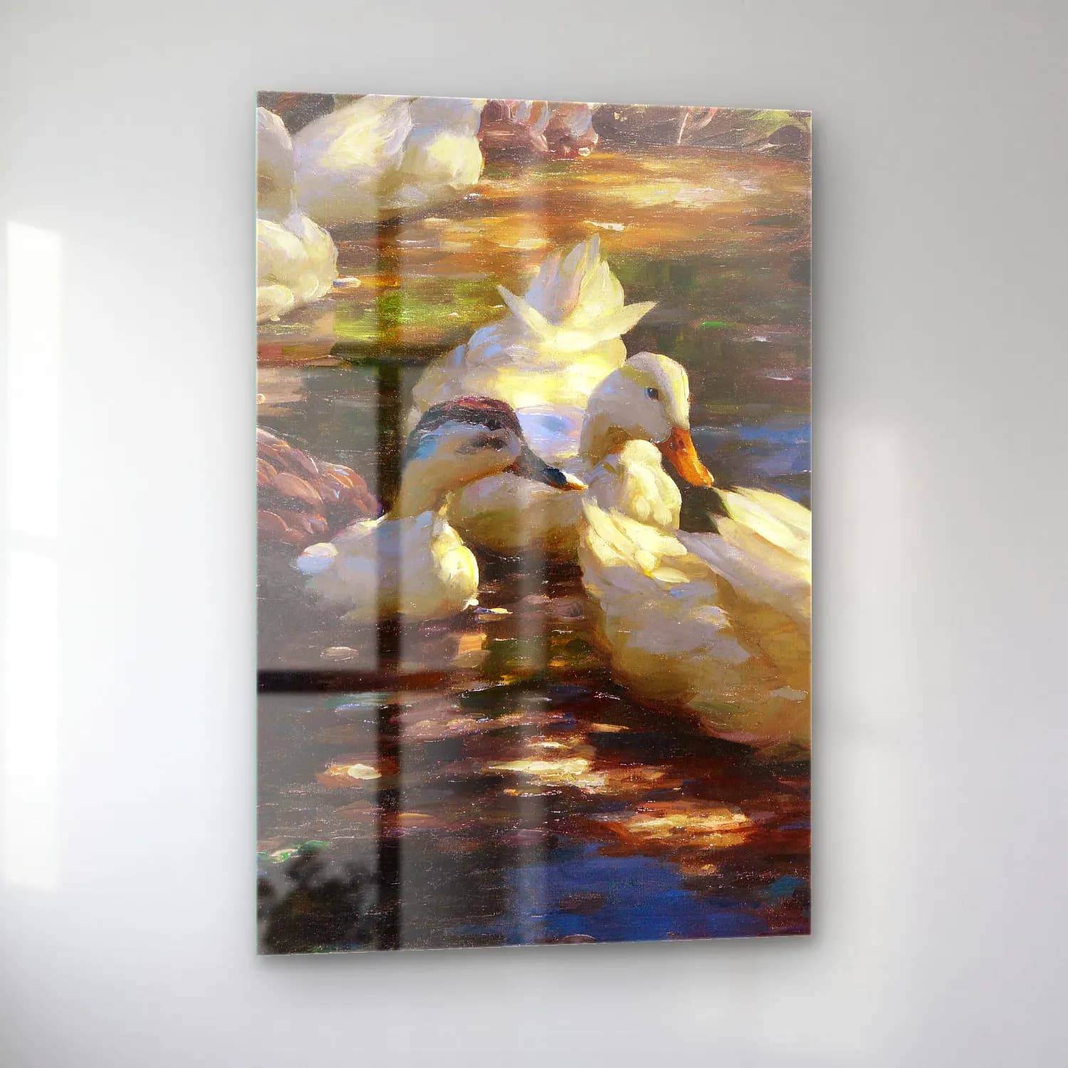 Alexander Koester – Sieben Enten im schattigen Waldteich – Pastel Tonlar cam tablo — sol açıdan görünüm