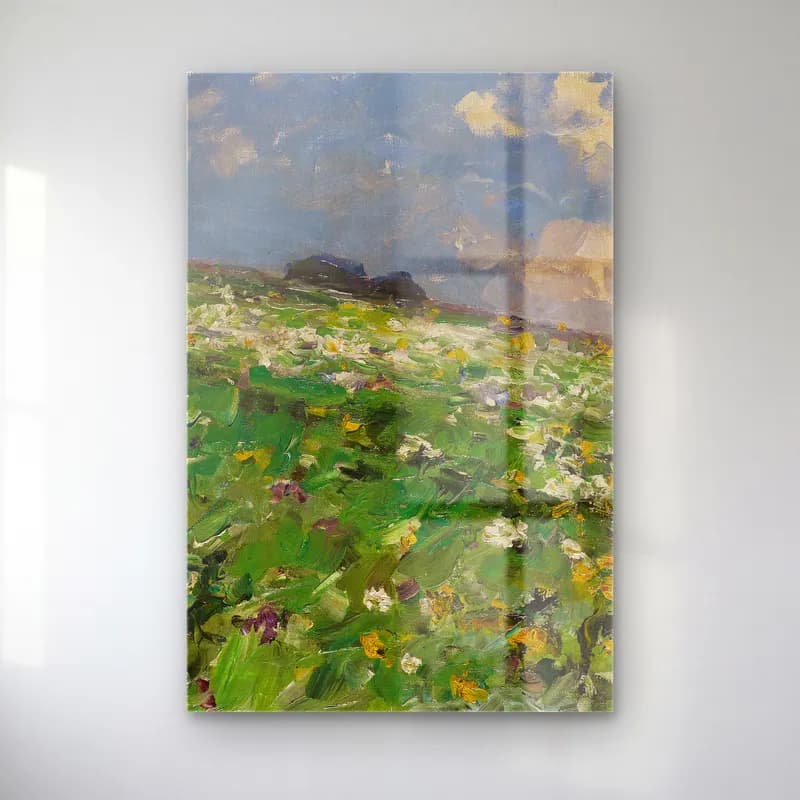 Alexander Koester – Sommerwiese – Yeşil Tonlar cam tablo — Alexander Koester – Sommerwiese – Yeşil Tonlar — empresyonist papatyalar