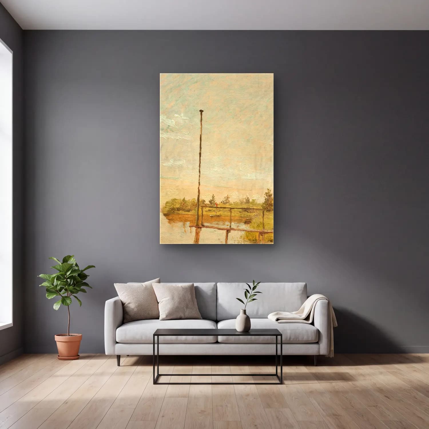 Christen Købke – View from Dosseringen near the Sortedam Lake Looking… cam tablo — gri duvarlı salonda