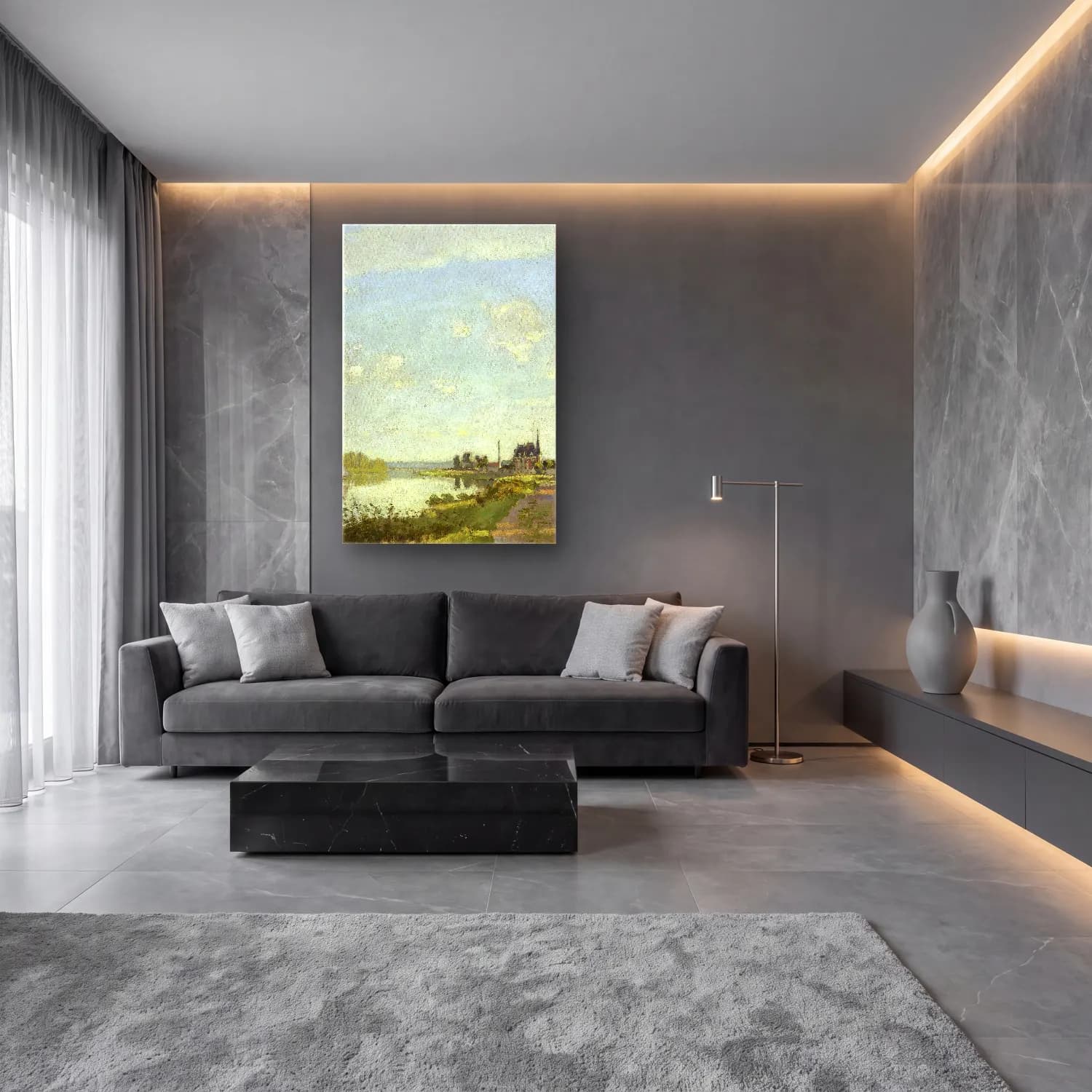 Claude Monet – Argenteuil cam tablo — lüks salon duvarında