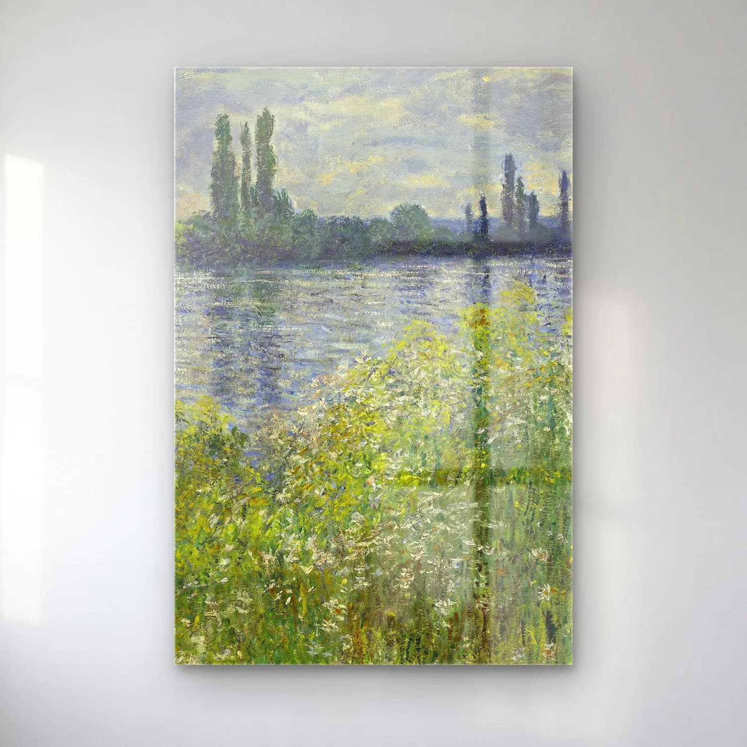 Claude Monet – Banks of the Seine,Vétheuil cam tablo — Claude Monet – Banks of the Seine,Vétheuil — empresyonist kırda nehir