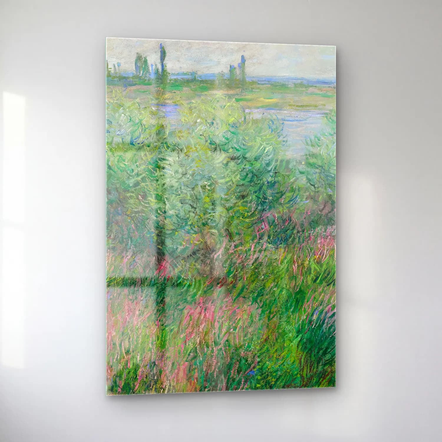 Claude Monet – Berges De La Seine Près De Vétheuil cam tablo — sol açıdan görünüm