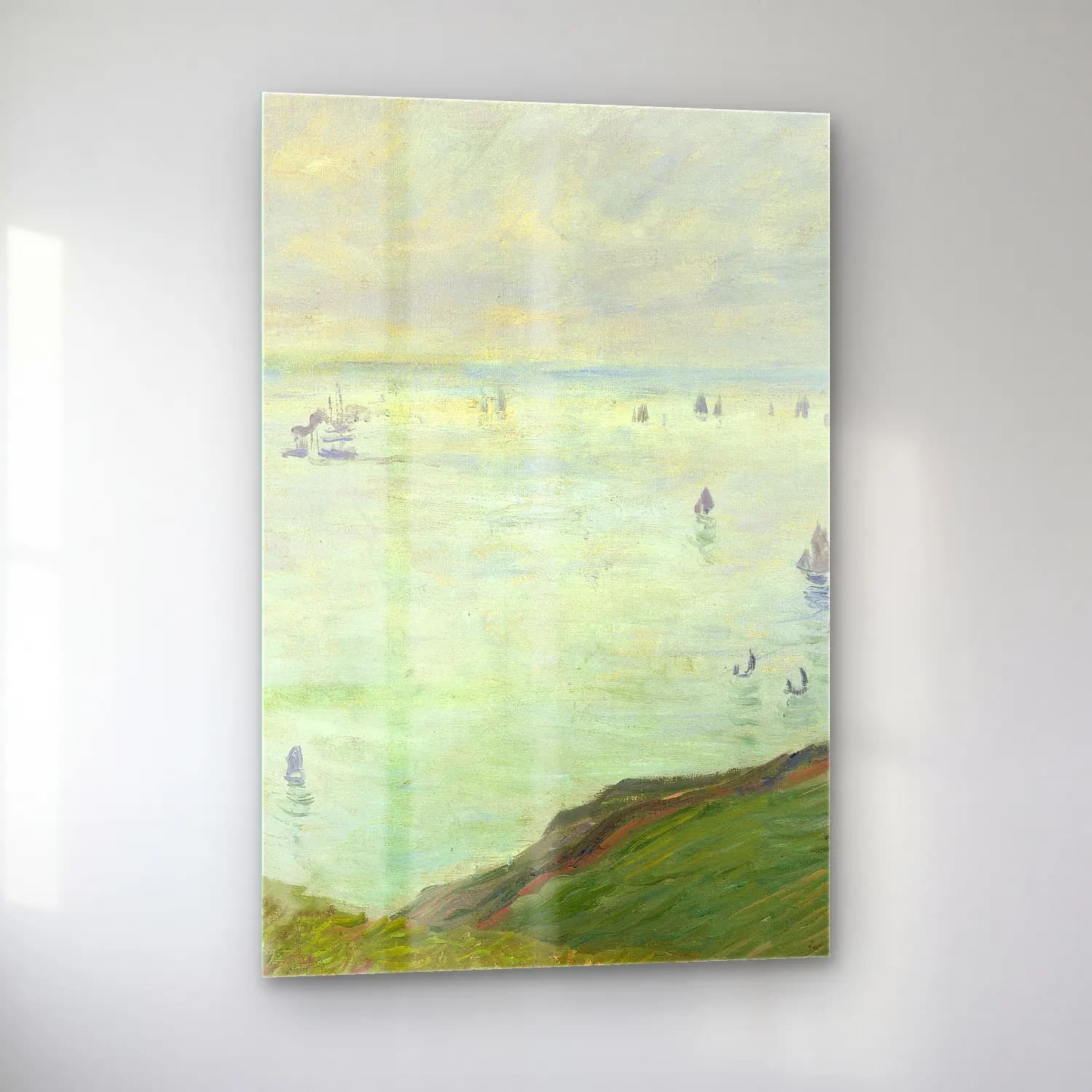 Claude Monet – Cliffs at Pourville cam tablo — sol açıdan görünüm