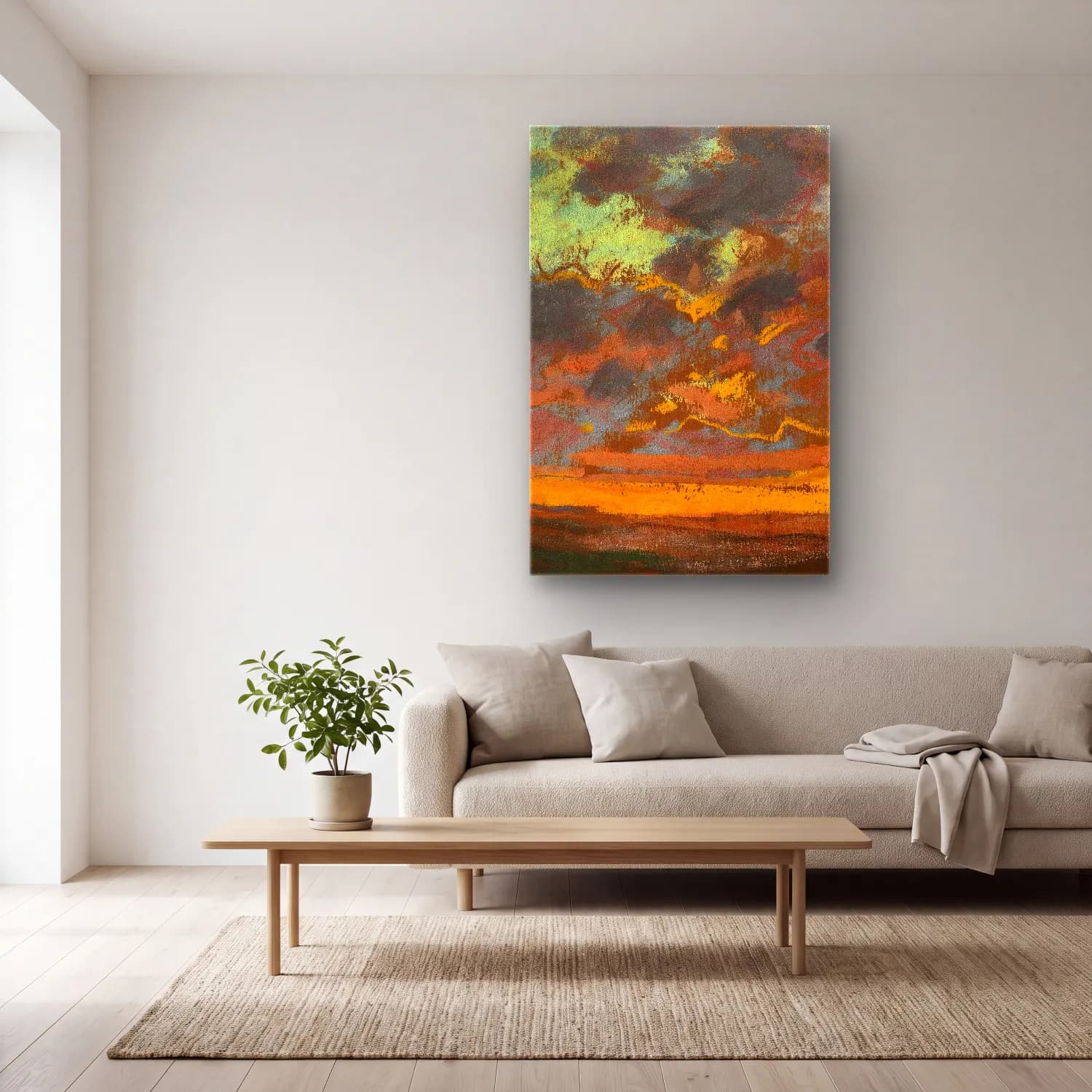 Claude Monet – Coucher de soleil (circa 1868) cam tablo — açık renk salonda