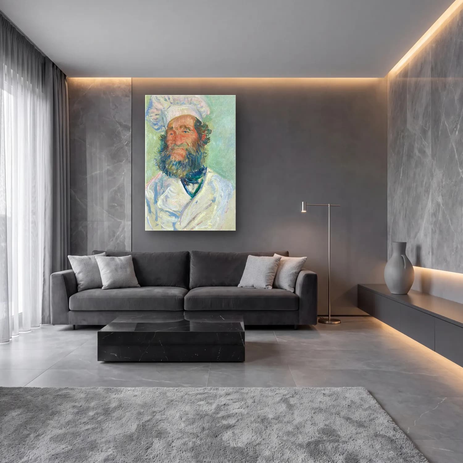 Claude Monet – Der Koch (Le Père Paul) Monsieur Paul cam tablo — lüks salon duvarında