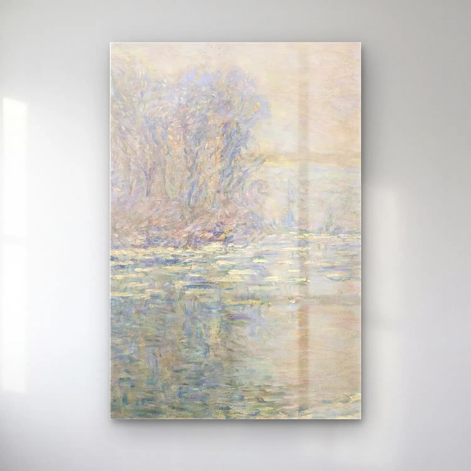 Claude Monet – Glaçons, Effet Blanc cam tablo — Claude Monet – Glaçons, Effet Blanc — empresyonist karlı kış manzarası
