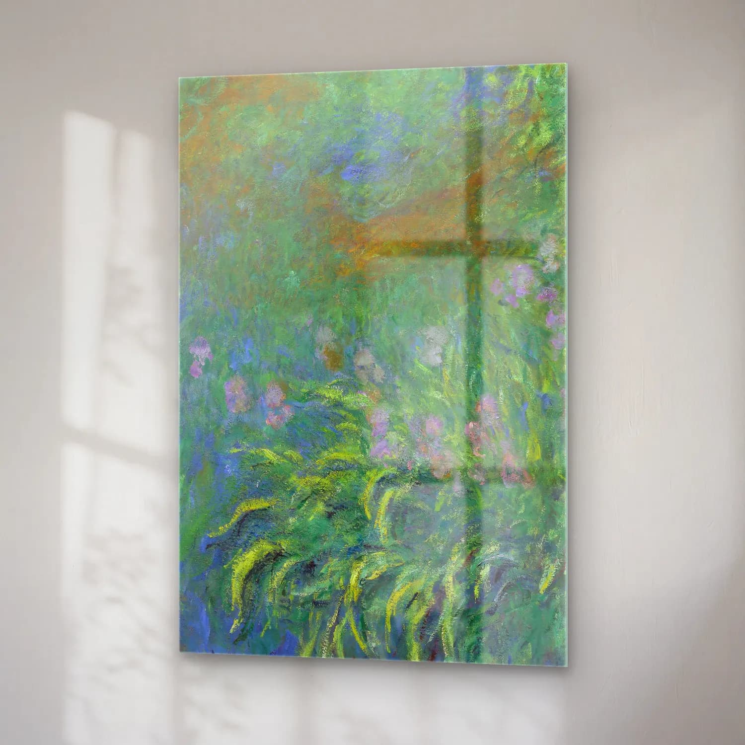 Claude Monet – Irises cam tablo — sağ açıdan görünüm