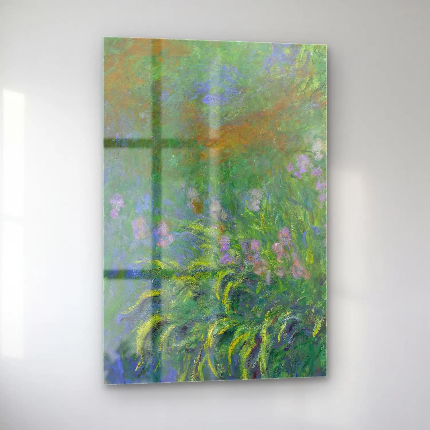 Claude Monet – Irises cam tablo — sol açıdan görünüm