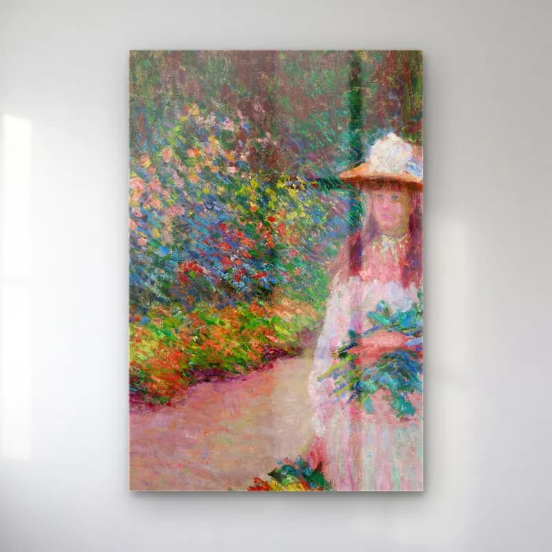 Claude Monet – Jeune fille dans le jardin de Giverny cam tablo — Claude Monet – Jeune fille dans le jardin de Giverny — empresyonist şapkalı kadın