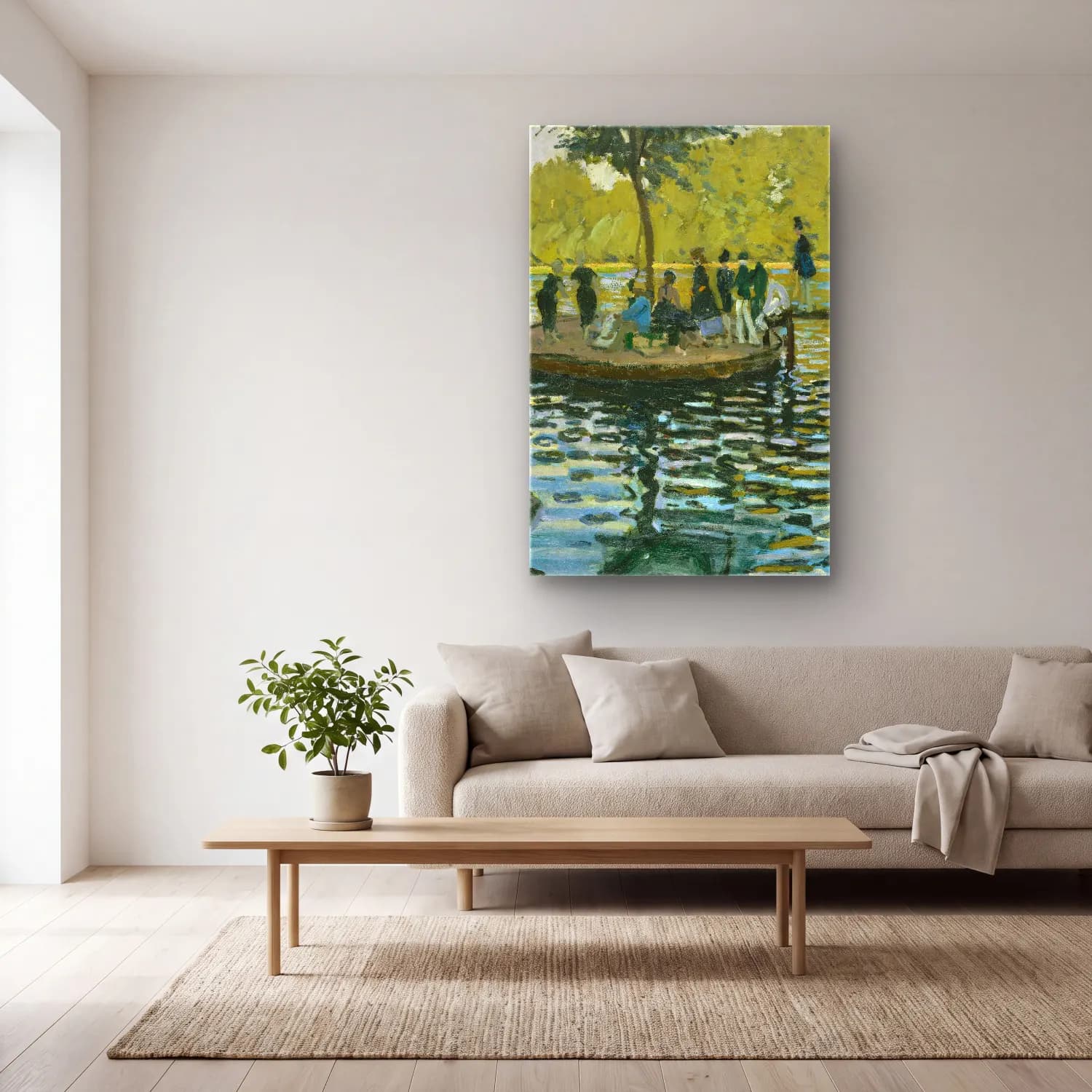 Claude Monet – La Grenouillere cam tablo — açık renk salonda