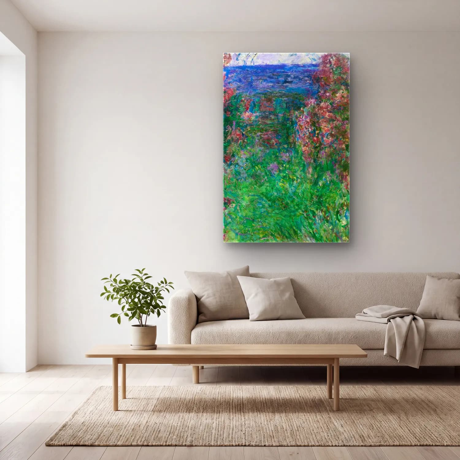 Claude Monet – La Maison Dans Les Roses cam tablo — açık renk salonda