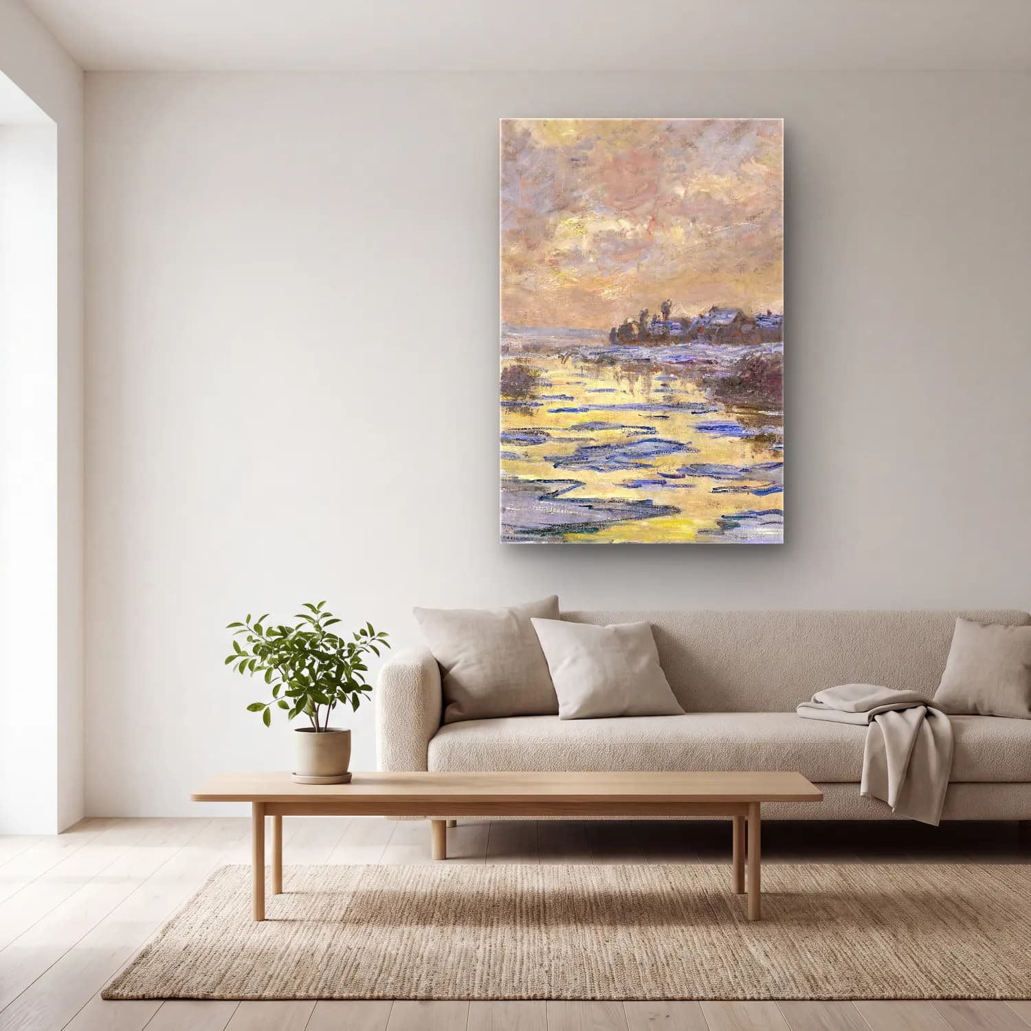 Claude Monet – La Seine à Lavacourt, débâcle cam tablo — açık renk salonda