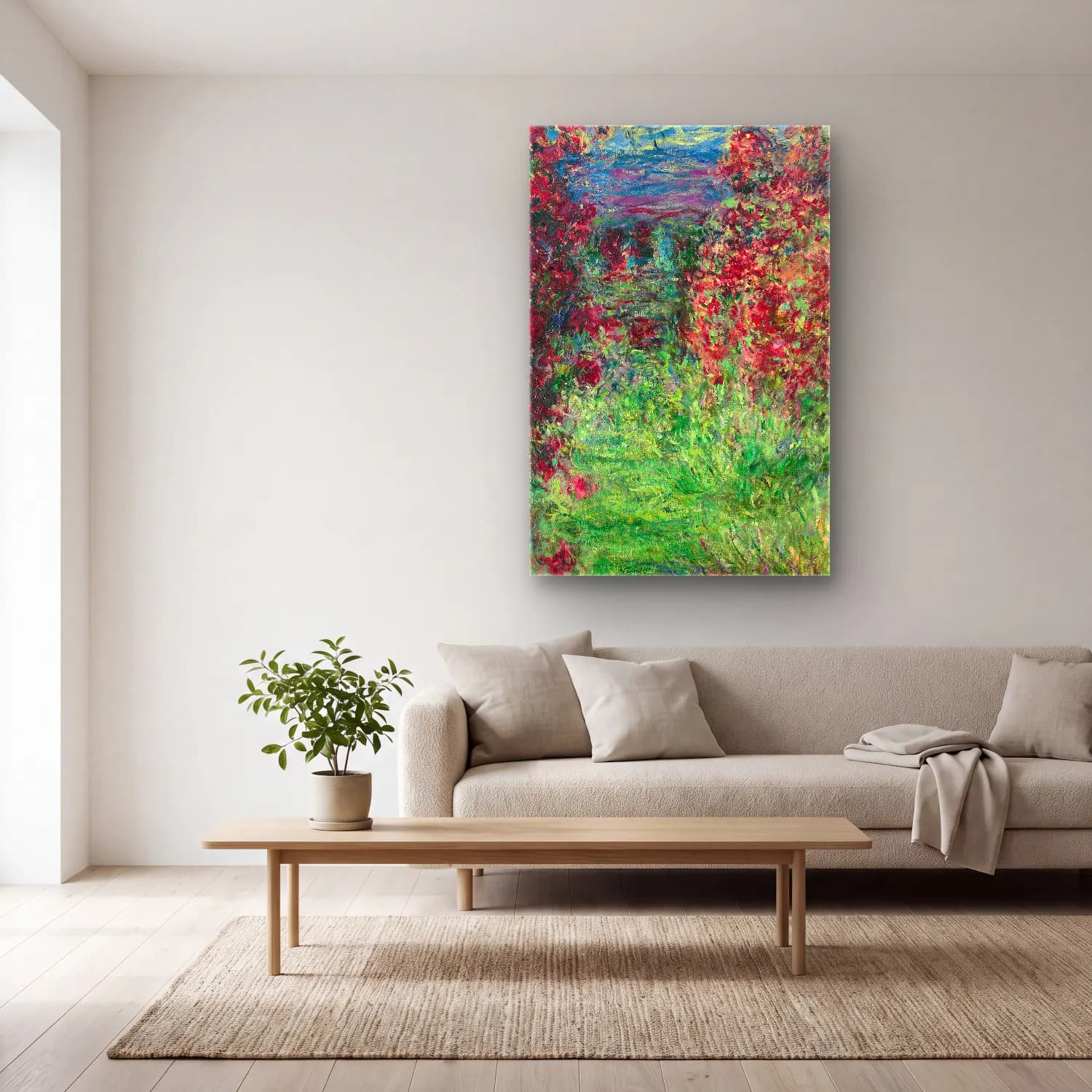 Claude Monet – La maison dans les roses cam tablo — açık renk salonda