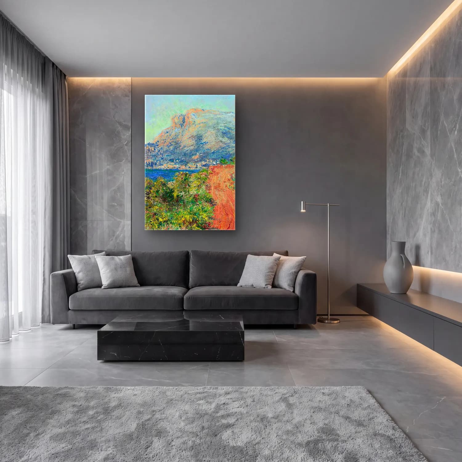 Claude Monet – La route rouge près de Menton cam tablo — lüks salon duvarında