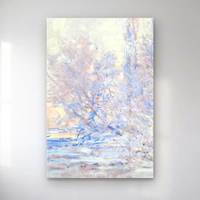 Claude Monet – Le Givre À Giverny cam tablo — Claude Monet – Le Givre À Giverny — empresyonist karlı kış manzarası