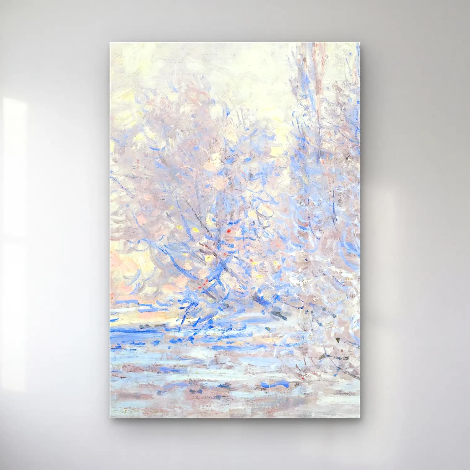 Claude Monet – Le Givre À Giverny cam tablo — Claude Monet – Le Givre À Giverny — empresyonist karlı kış manzarası
