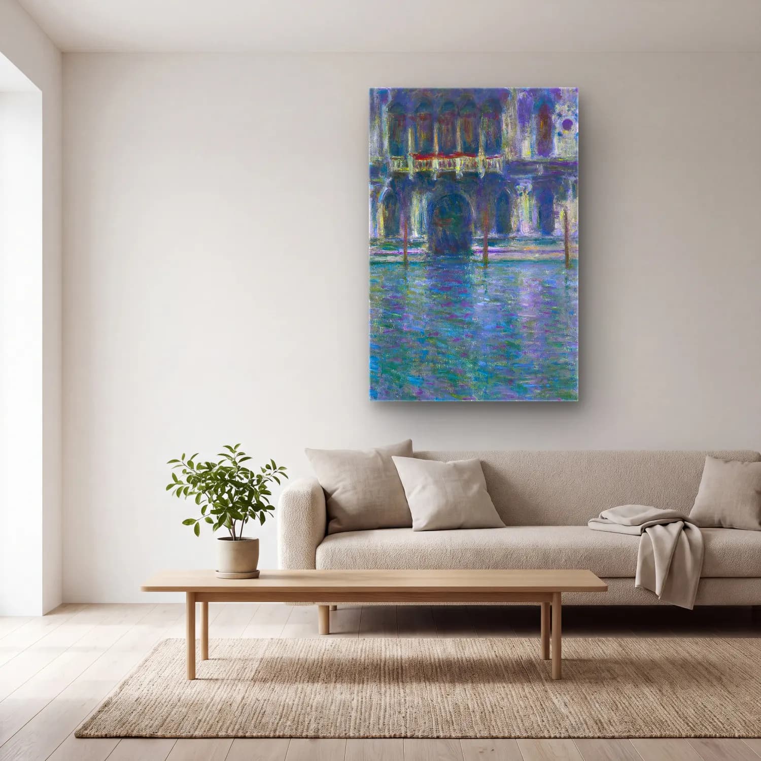 Claude Monet – Le Palais Contarini cam tablo — açık renk salonda