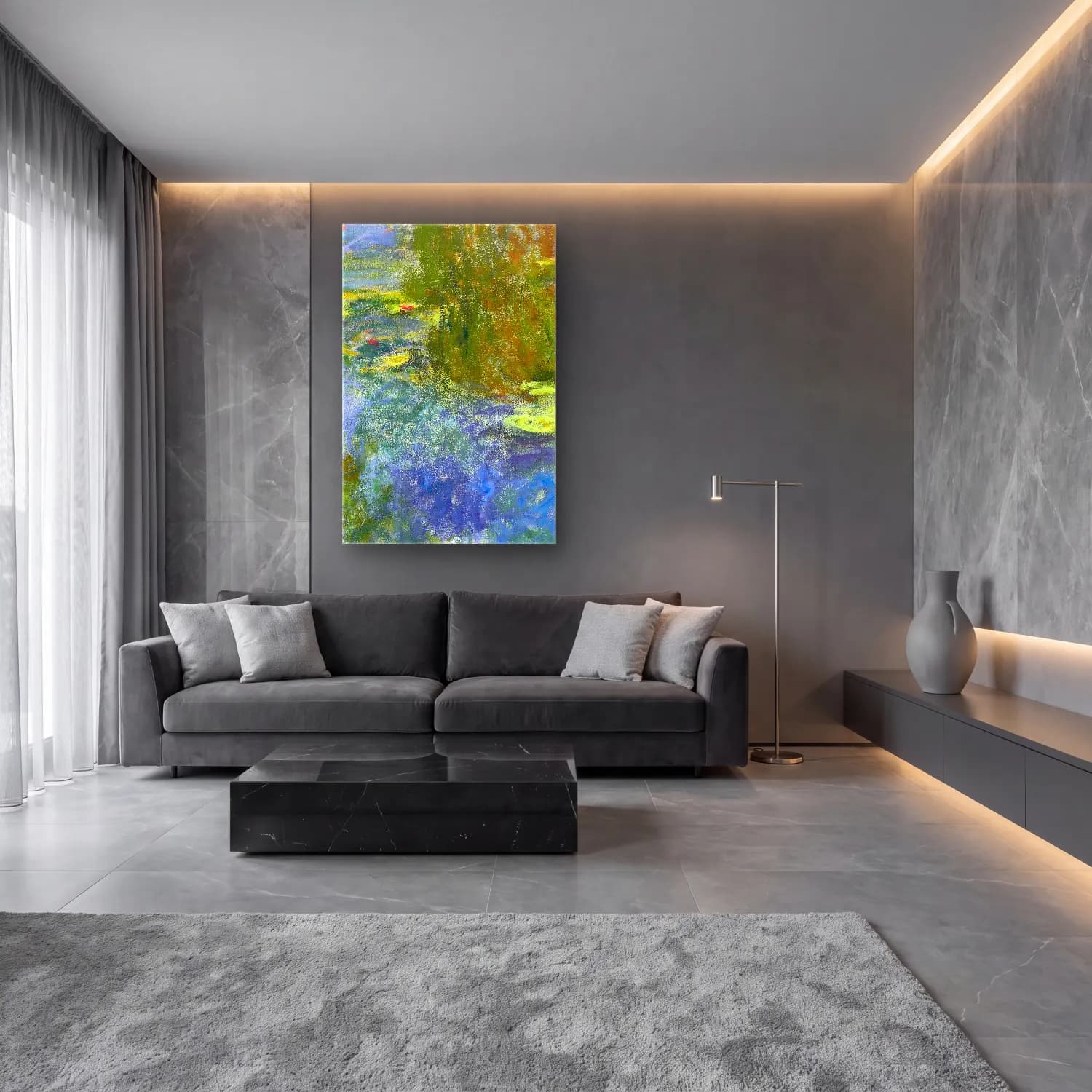 Claude Monet – Le bassin aux nymphéas (circa 1917-1919) cam tablo — lüks salon duvarında