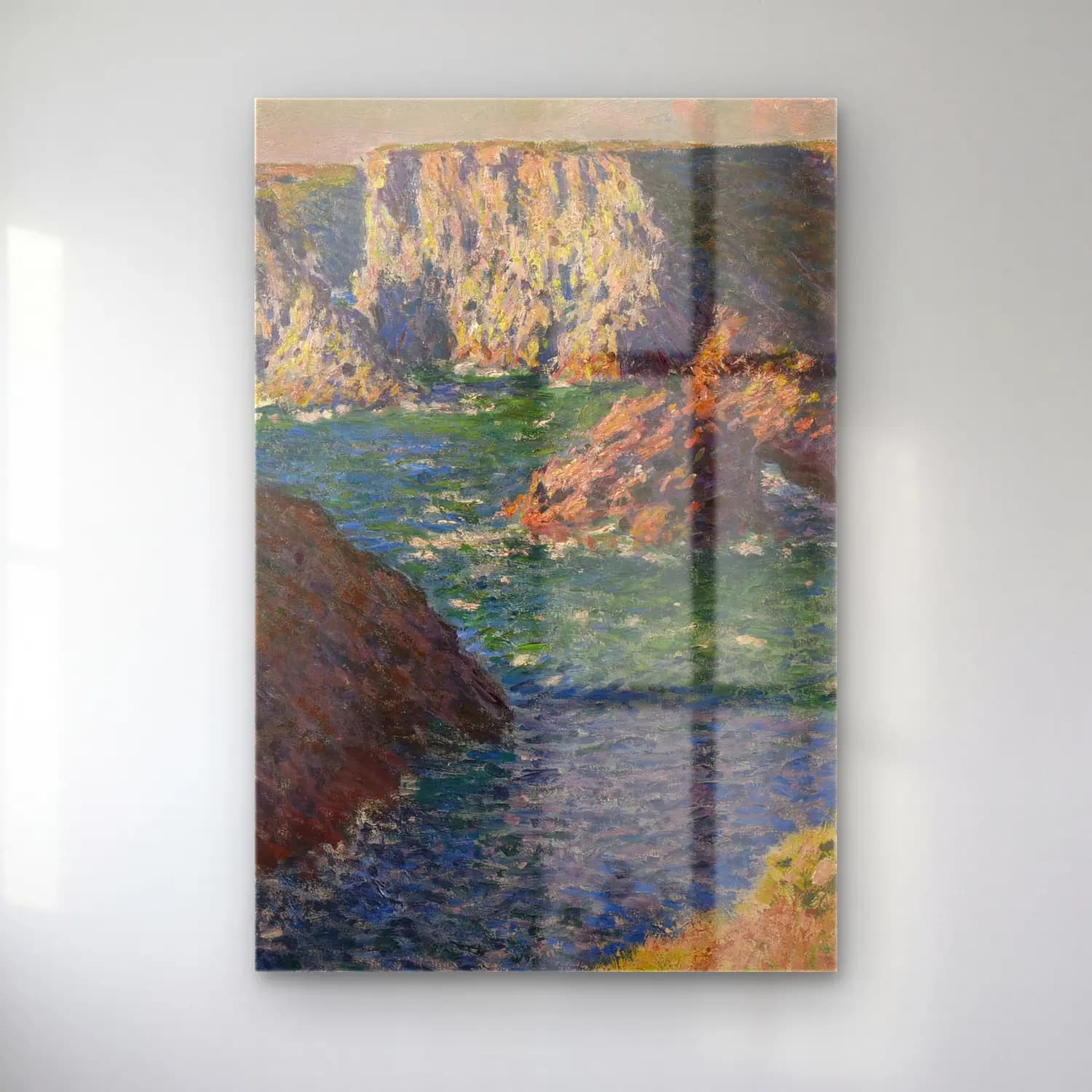 Claude Monet – Les Rochers de Belle-Ile cam tablo — Claude Monet – Les Rochers de Belle-Ile — empresyonist göl ve dağlar