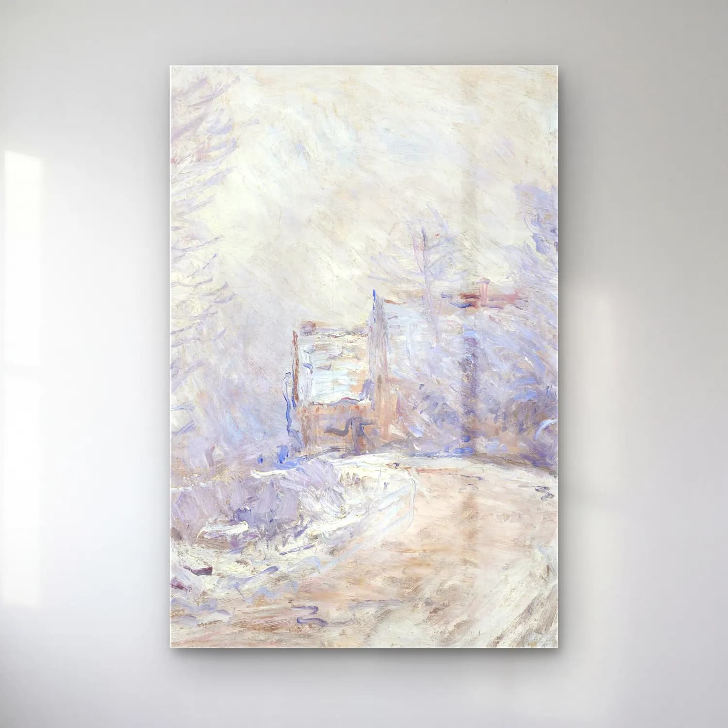 Claude Monet – L’entrée de Giverny sous la neige cam tablo — Claude Monet – L’entrée de Giverny sous la neige — empresyonist karlı kış manzarası