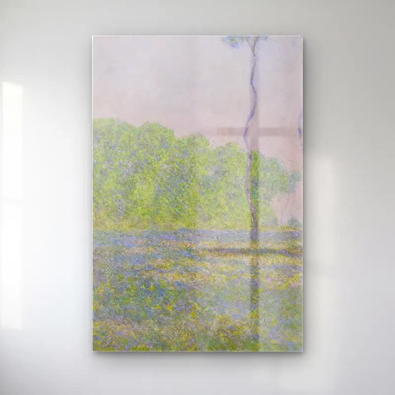 Claude Monet – Meadow at Giverny cam tablo — Claude Monet – Meadow at Giverny — empresyonist yalnız ağaç