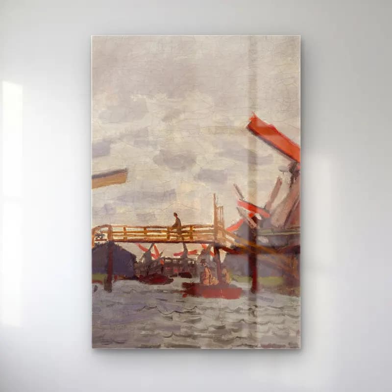 Claude Monet – Mills at Westzijderveld near Zaandam cam tablo — Claude Monet – Mills at Westzijderveld near Zaandam — yağlı boya liman ve tekneler