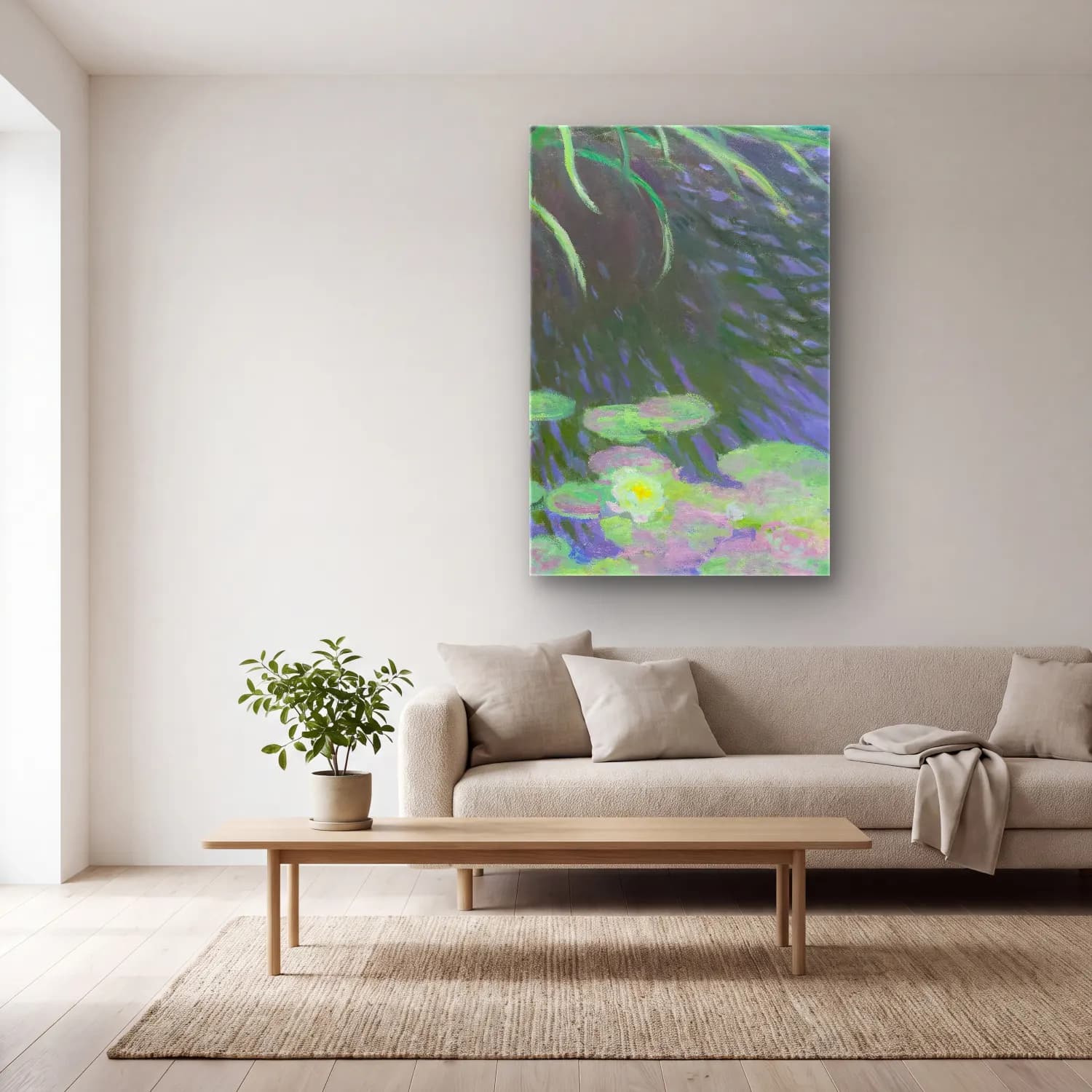 Claude Monet – Nymphéas Avec Reflets De Hautes Herbes cam tablo — açık renk salonda
