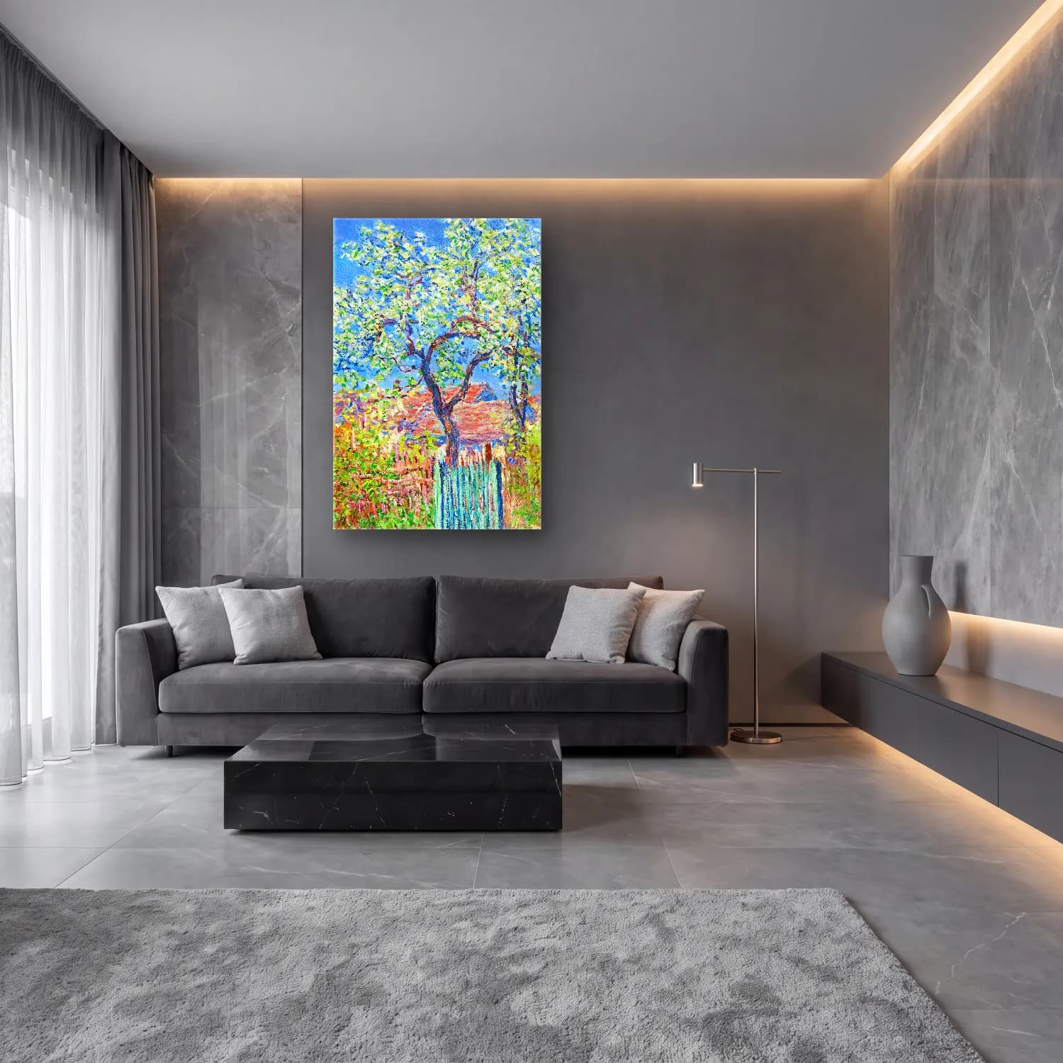 Claude Monet – Poirier En Fleurs cam tablo — lüks salon duvarında