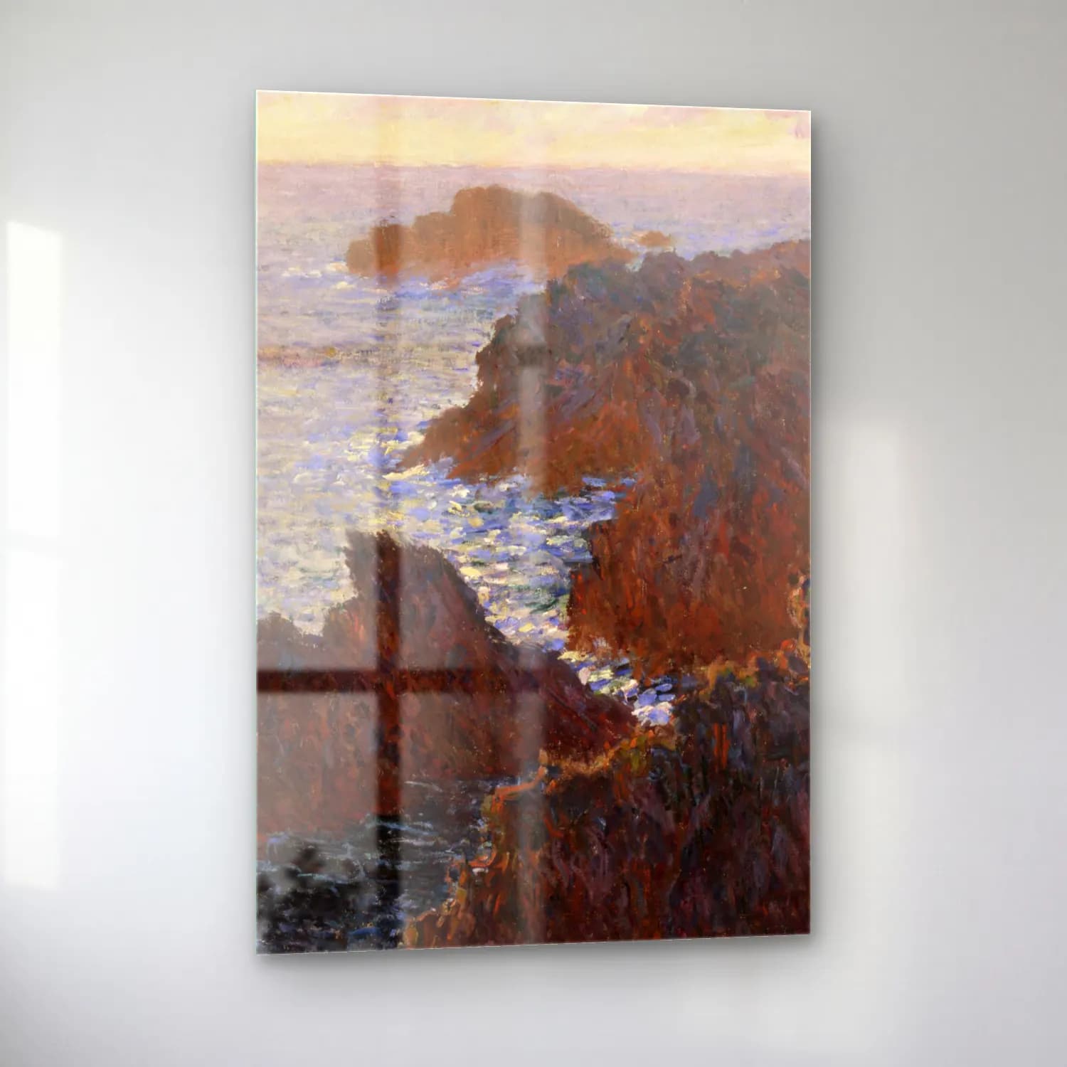 Claude Monet – Rocks at Belle-Isle, Port-Domois cam tablo — sol açıdan görünüm