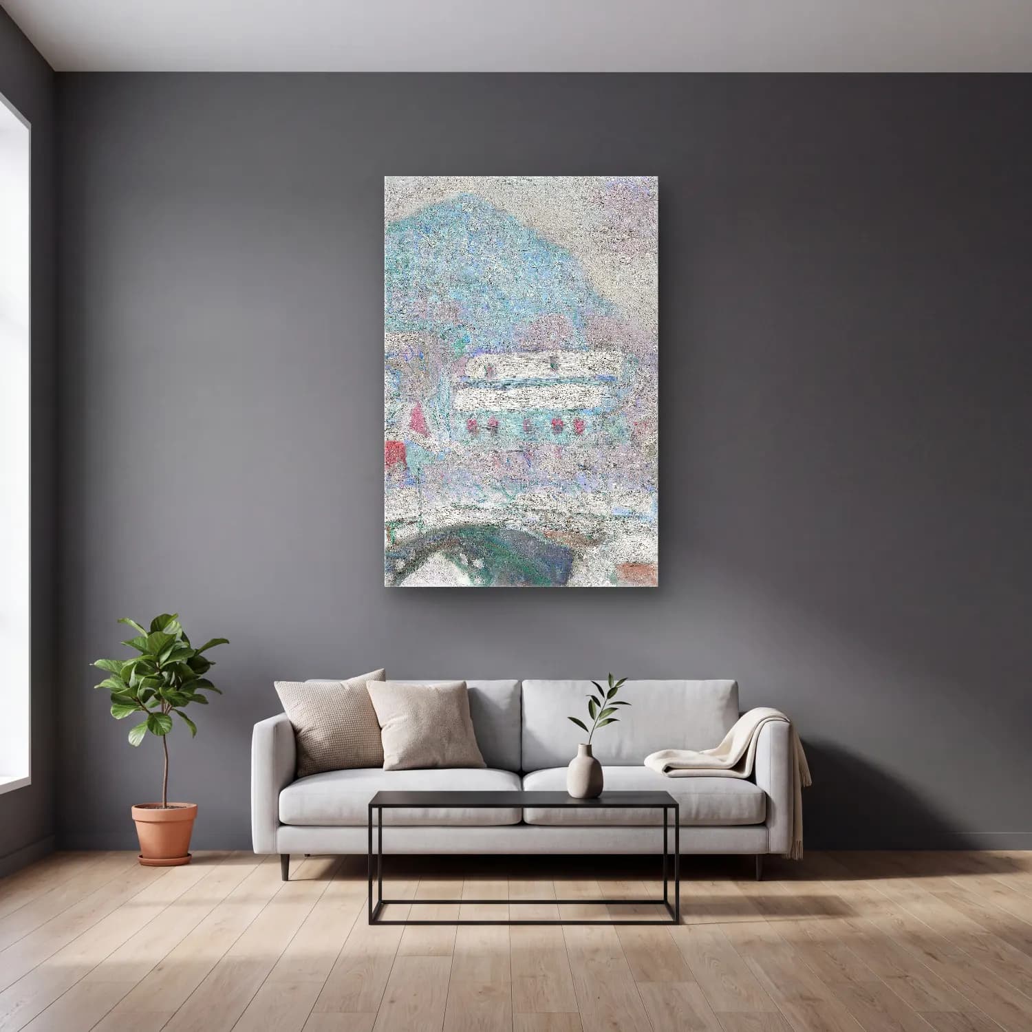 Claude Monet – Sandvika, Norway cam tablo — gri duvarlı salonda