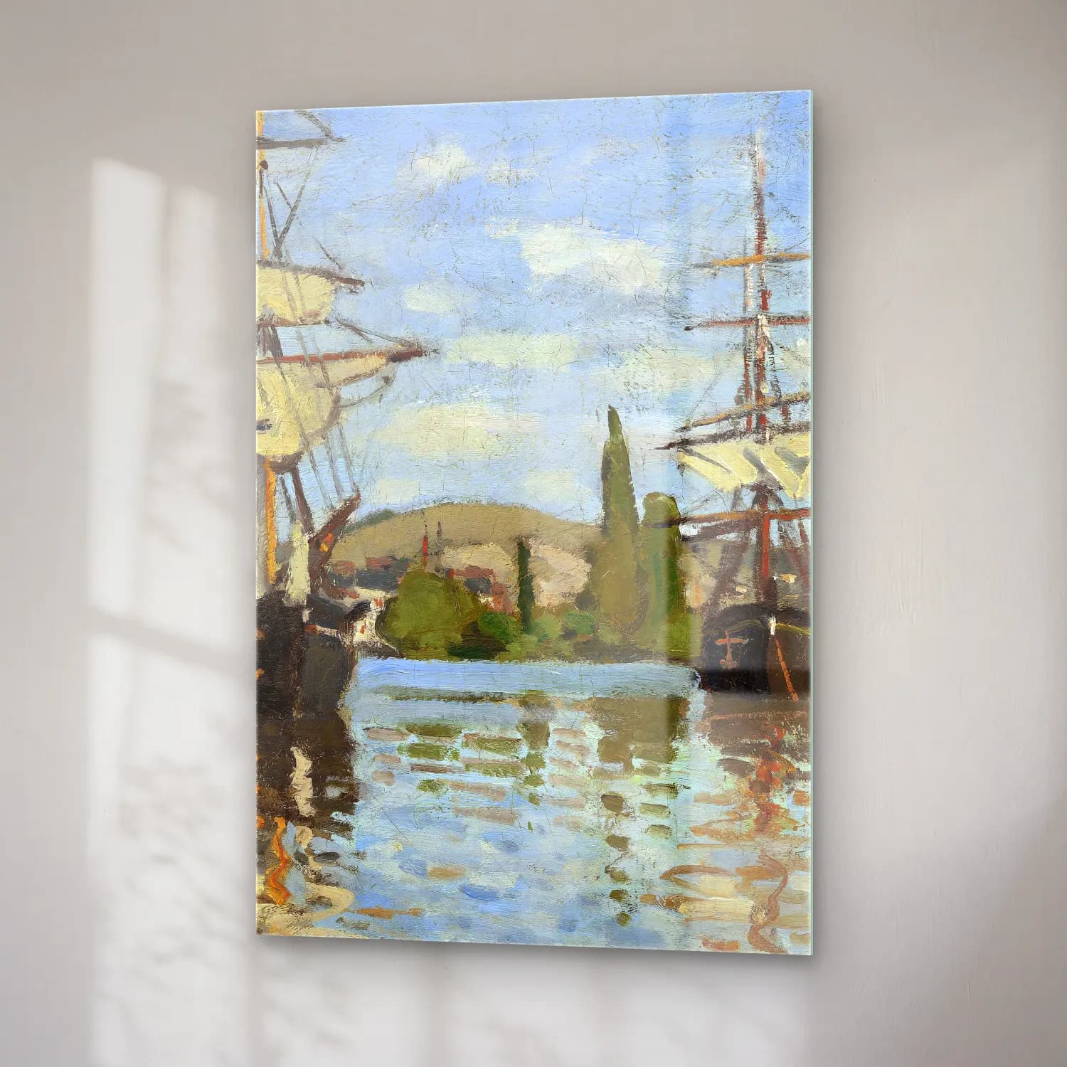 Claude Monet – Ships Riding on the Seine at Rouen cam tablo — sağ açıdan görünüm