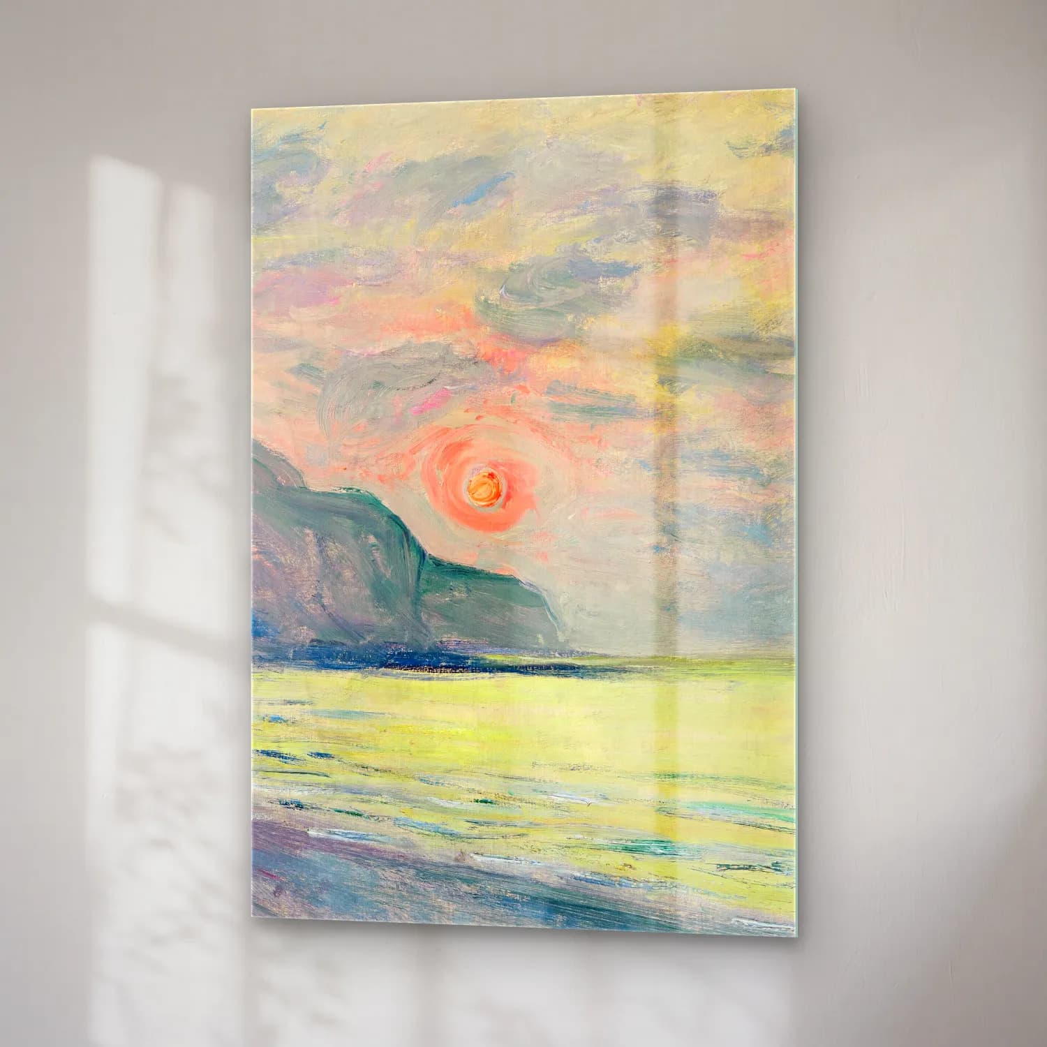 Claude Monet – Soleil couchant, temps brumeux, Pourville cam tablo — sağ açıdan görünüm