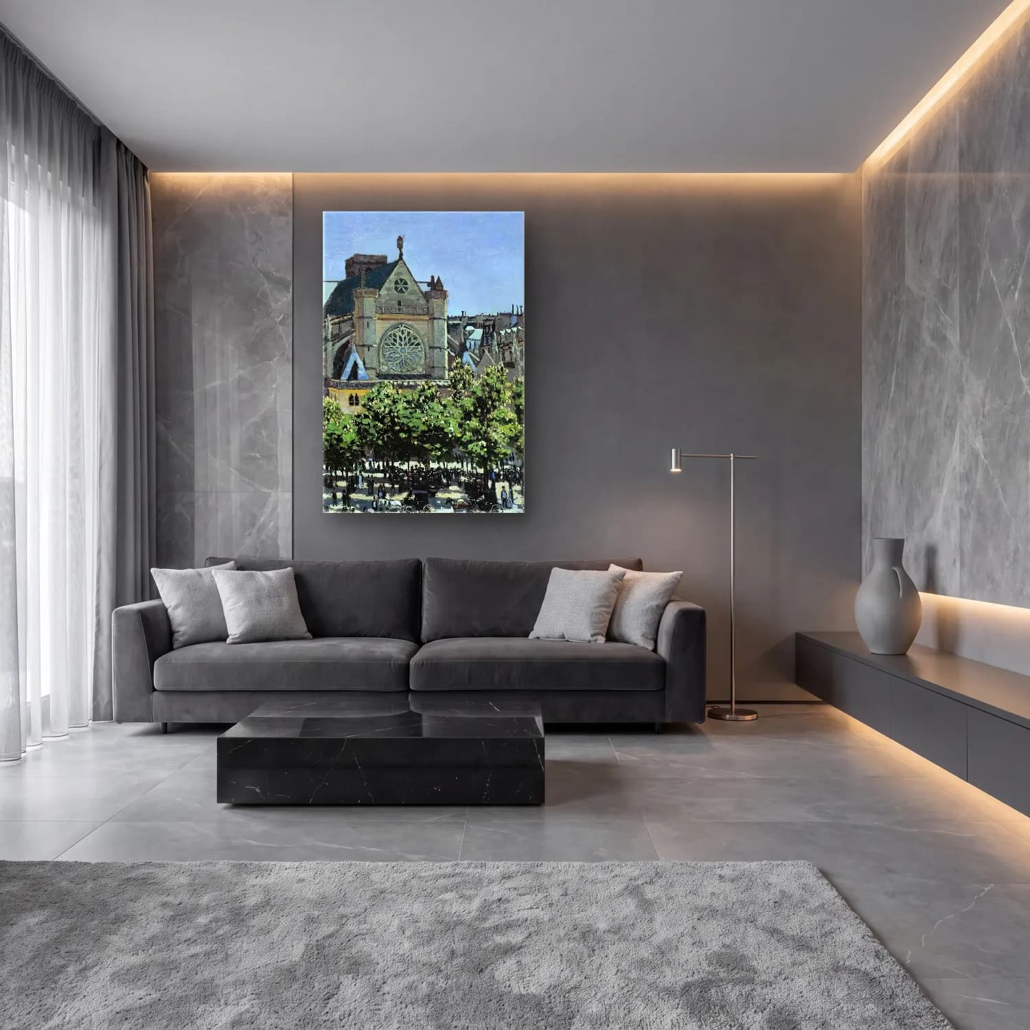 Claude Monet – St. Germain l’Auxerrois cam tablo — lüks salon duvarında
