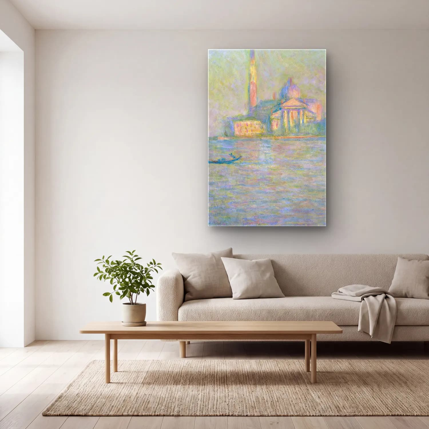 Claude Monet – The Church of San Giorgio Maggiore, Venice cam tablo — açık renk salonda