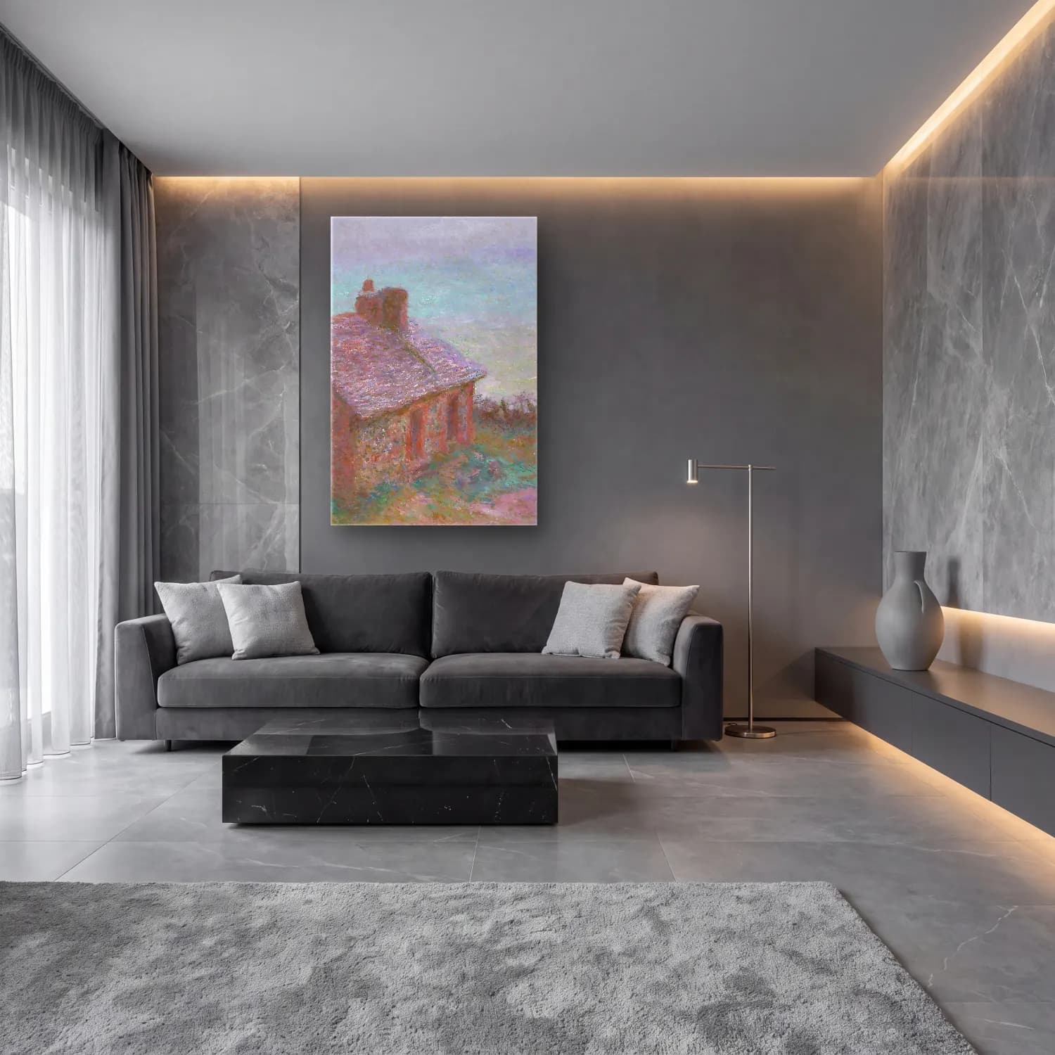 Claude Monet – The Customs House at Varengeville cam tablo — lüks salon duvarında