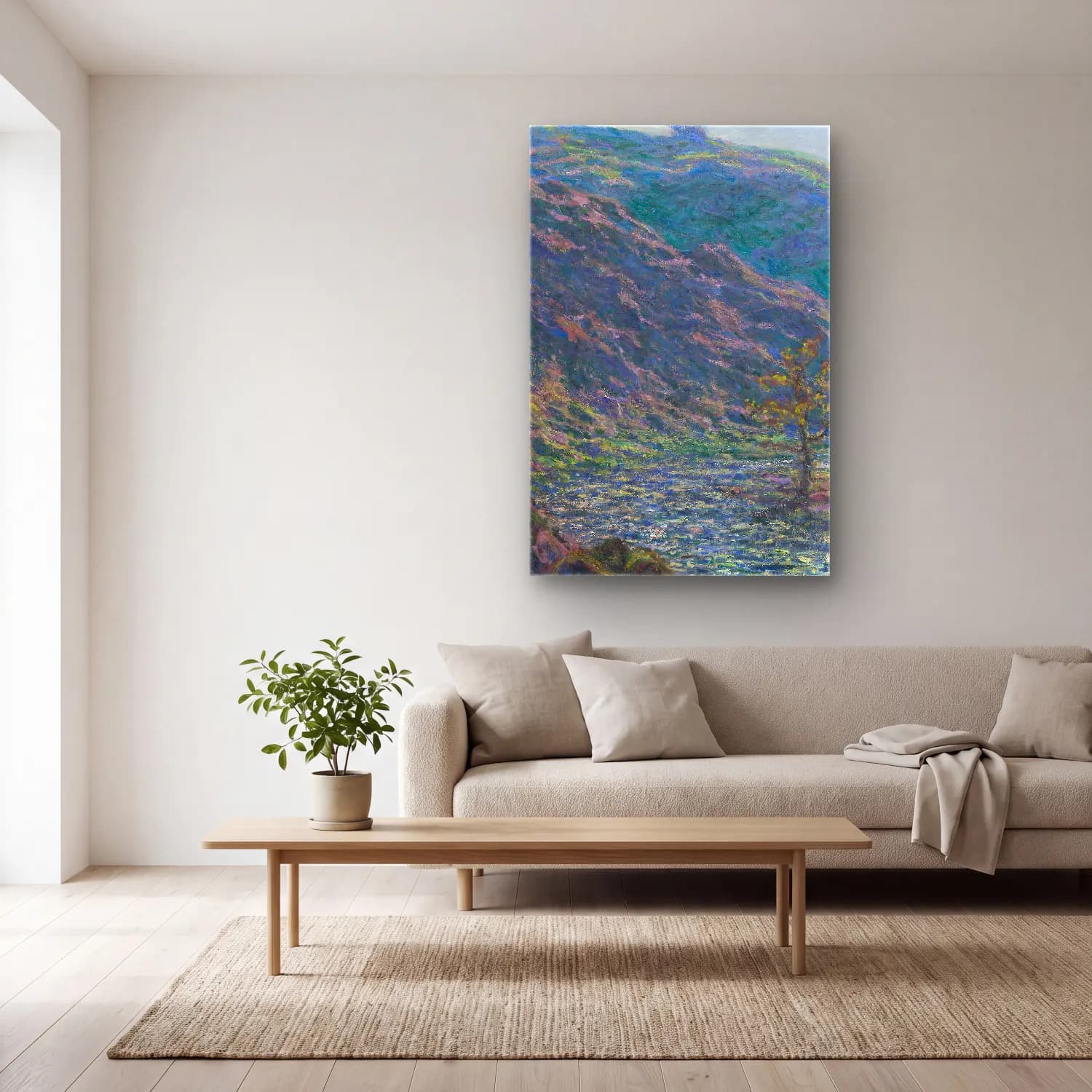 Claude Monet – The Petite Creuse River cam tablo — açık renk salonda