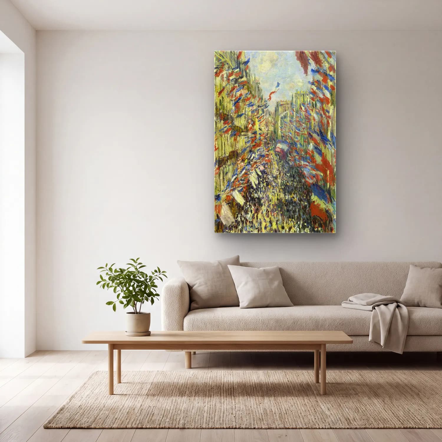 Claude Monet – The Rue Montorgueil in Paris. Celebration of June 30 cam tablo — açık renk salonda