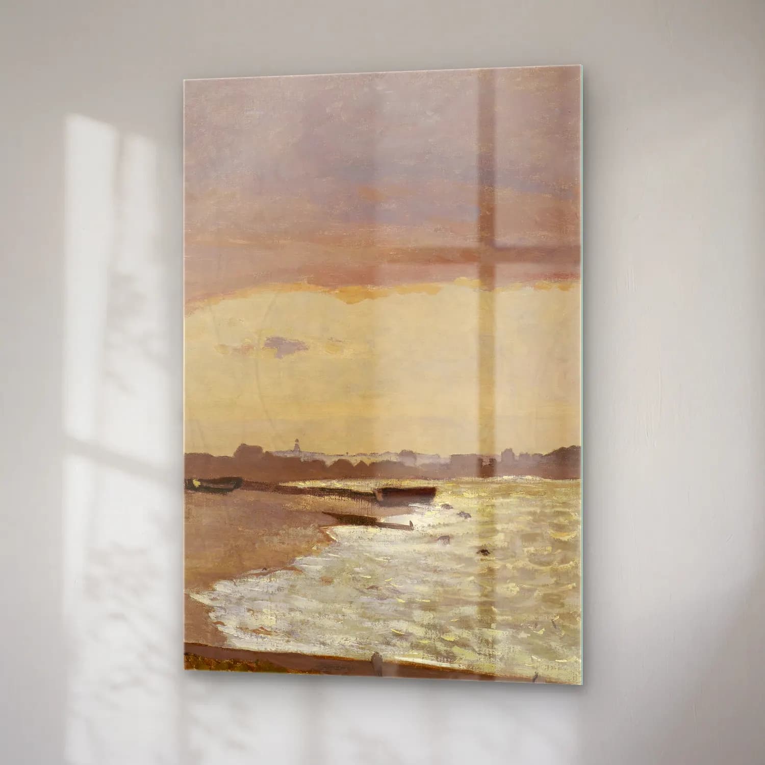 Claude Monet – The Seashore at Sainte-Adresse cam tablo — sağ açıdan görünüm