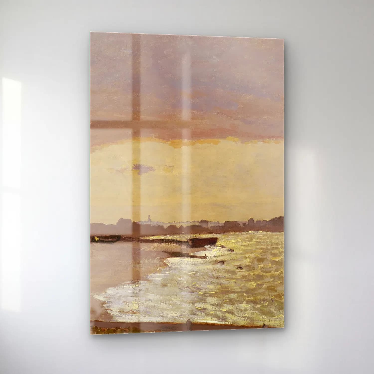 Claude Monet – The Seashore at Sainte-Adresse cam tablo — sol açıdan görünüm