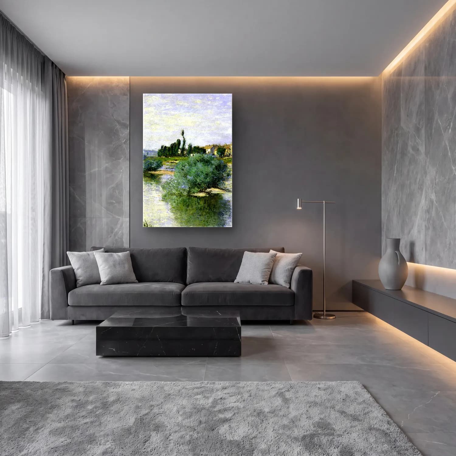 Claude Monet – The Seine at Lavacourt cam tablo — lüks salon duvarında