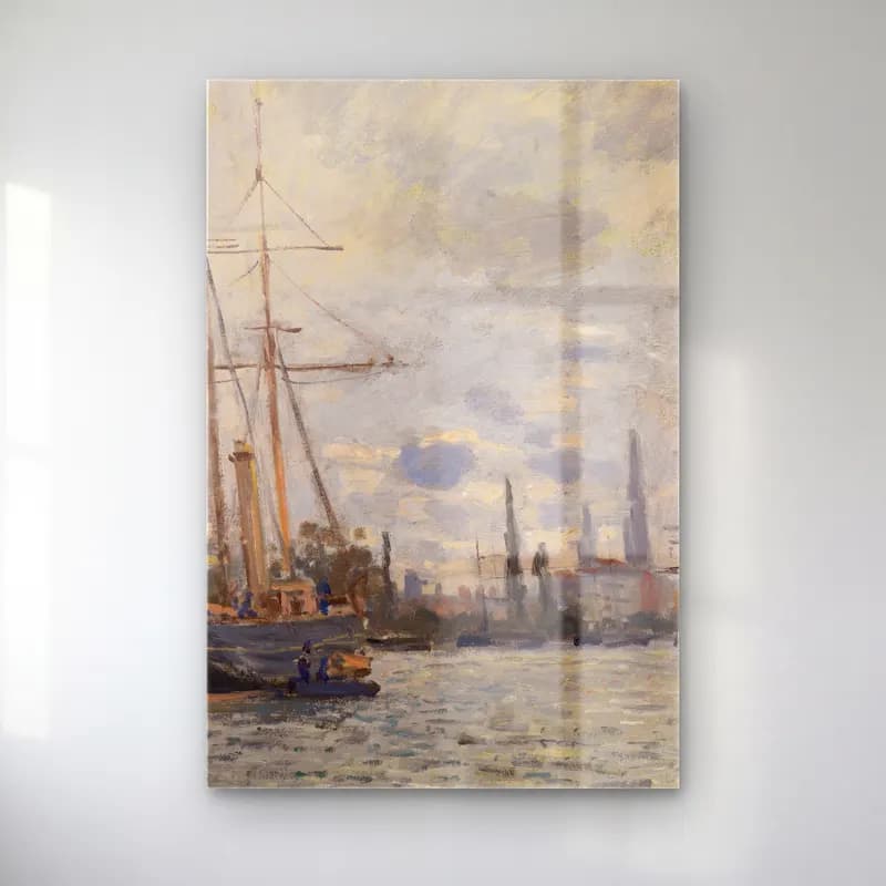 Claude Monet – The Seine near Rouen (ca 1874) cam tablo — Claude Monet – The Seine near Rouen (ca 1874) — empresyonist liman ve tekneler