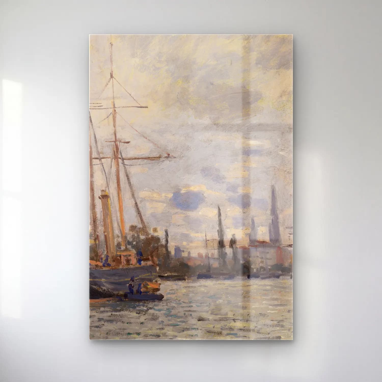 Claude Monet – The Seine near Rouen (ca 1874) cam tablo — Claude Monet – The Seine near Rouen (ca 1874) — empresyonist liman ve tekneler